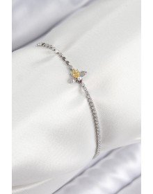 Pirinç Zirkon Taşlı Arı Model Ezme Zincir Gümüş Renk Kadın Bileklik