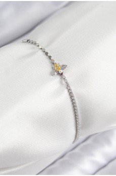 Pirinç Zirkon Taşlı Arı Model Ezme Zincir Gümüş Renk Kadın Bileklik