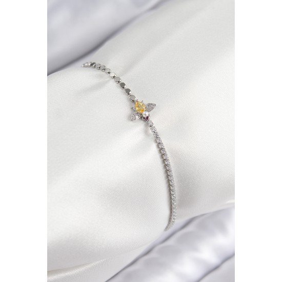 Pirinç Zirkon Taşlı Arı Model Ezme Zincir Gümüş Renk Kadın Bileklik Pirinç Zirkon Taşlı Arı Model Ezme Zincir Gümüş Renk Kadın Bileklik