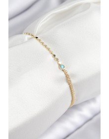 Pirinç Zirkon Taşlı Boncuk Model Ezme Zincir Gold Renk Kadın Bileklik