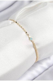 Pirinç Zirkon Taşlı Boncuk Model Ezme Zincir Gold Renk Kadın Bileklik