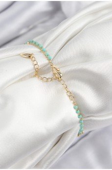 Pirinç Zirkon Taşlı Mavi Boncuklu Model Gold Renk Kadın Bileklik