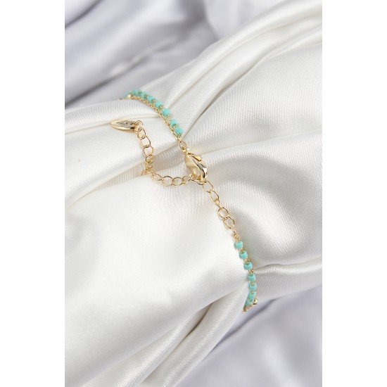 Pirinç Zirkon Taşlı Mavi Boncuklu Model Gold Renk Kadın Bileklik