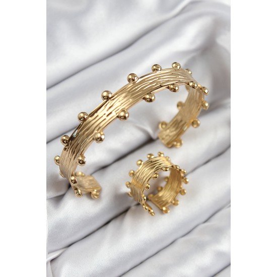 Pirinç Topcuk Model Gold Renk Bileklik Yüzük Set