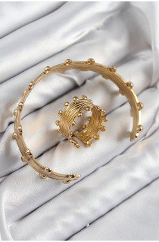 Pirinç Topcuk Model Gold Renk Bileklik Yüzük Set Pirinç Topcuk Model Gold Renk Bileklik Yüzük Set
