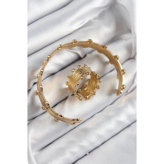 Pirinç Topcuk Model Gold Renk Bileklik Yüzük Set