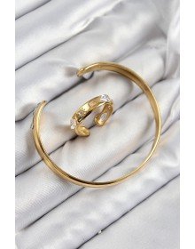 Pirinç Zirkon Taşlı Ayrık Model Gold Renk Bileklik Yüzük Set