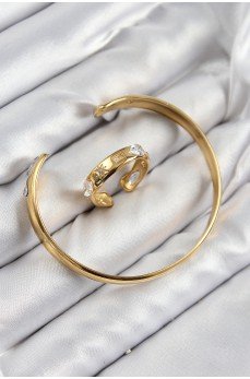 Pirinç Zirkon Taşlı Ayrık Model Gold Renk Bileklik Yüzük Set