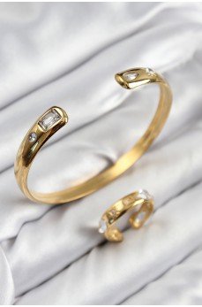 Pirinç Zirkon Taşlı Ayrık Model Gold Renk Bileklik Yüzük Set