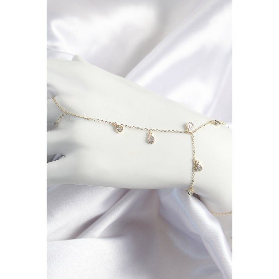 Pirinç Zirkon Taşlı Sallantılı Damla Model Gold Renk Kadın Şahmeran