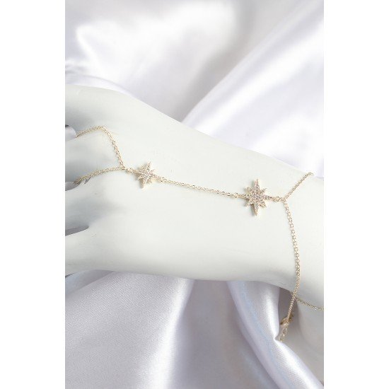 Pirinç Zirkon Taşlı Kutup Yıldızı Model Gold Renk Kadın Şahmeran