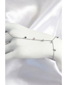 Pirinç Renkli Zirkon Taşlı Sallantılı Yıldızlı Model Gümüş Renk Kadın Şahmeran