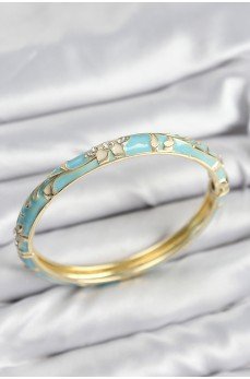 Mineli Pirinç Zirkon Taşlı Turkuaz Çiçek Motifli Gold Kadın Kelepçe