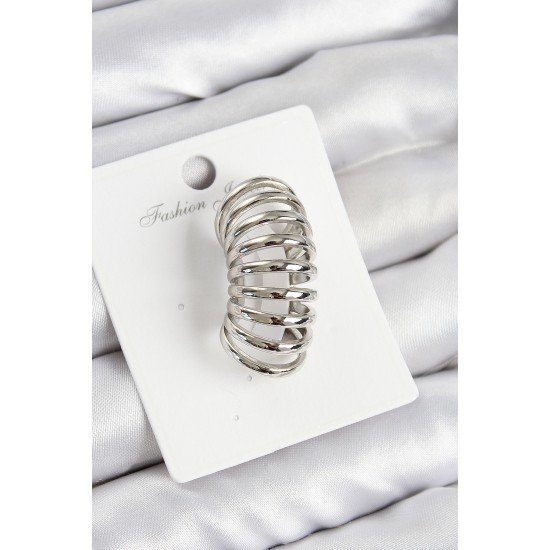 Pirinç Yay Model Gümüş Renk Sağ Kıkırdak Küpe