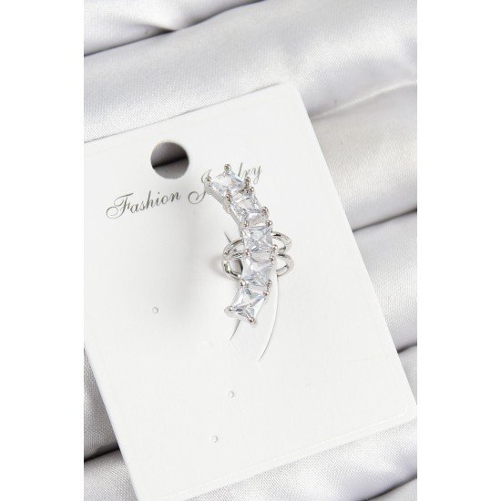 Pirinç Zirkon Taşlı Model Gümüş Renk Sağ Kıkırdak Küpe Pirinç Zirkon Taşlı Model Gümüş Renk Sağ Kıkırdak Küpe