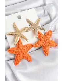 Pirinç Sallantılı Turuncu Deniz Yıldızı Model Gold Renk Hasır Küpe