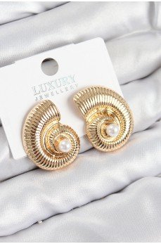 Pirinç İnci Detaylı Girdap Model Gold Renk Kadın Küpe