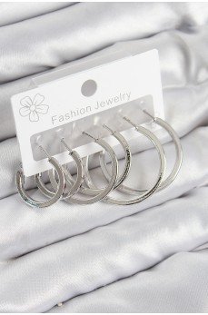 Pirinç Halka Model Gümüş Renk Kadın Set Küpe