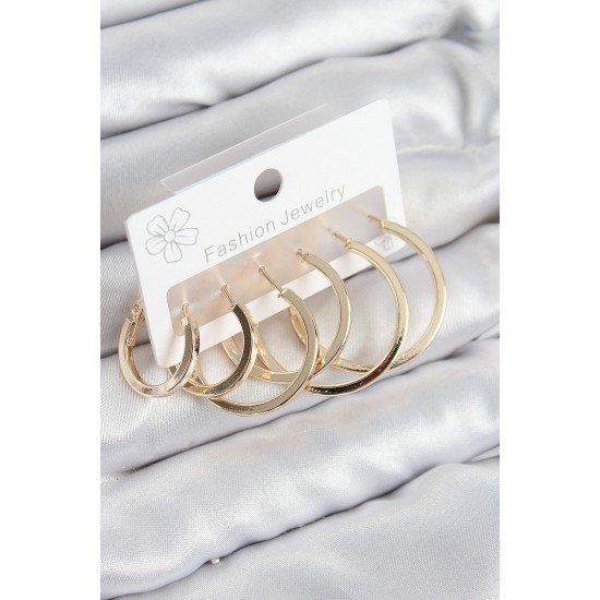 Pirinç Halka Model Gold Renk Kadın Set Küpe Pirinç Halka Model Gold Renk Kadın Set Küpe