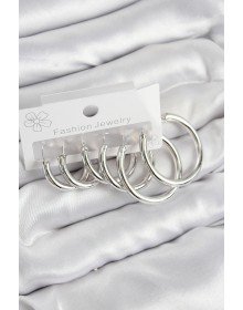 Pirinç Halka Model Gümüş Renk Kadın Set Küpe