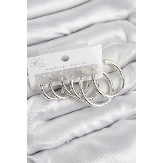 Pirinç Halka Model Gümüş Renk Kadın Set Küpe Pirinç Halka Model Gümüş Renk Kadın Set Küpe