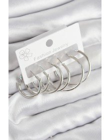 Pirinç Halka Model Gümüş Renk Kadın Set Küpe