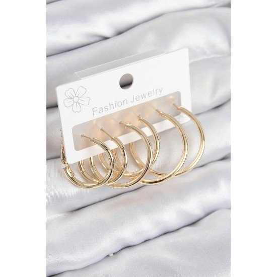 Pirinç Halka Model Gold Renk Kadın Set Küpe Pirinç Halka Model Gold Renk Kadın Set Küpe