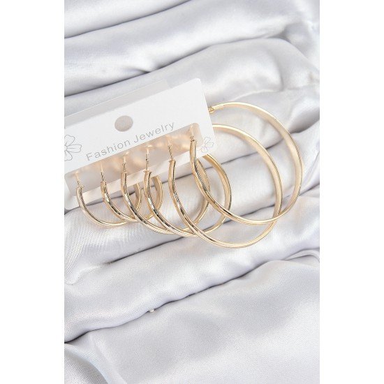 Pirinç Halka Model Gold Renk Kadın Set Küpe