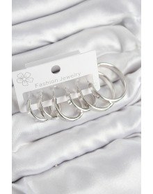 Pirinç Halka Model Gümüş Renk Kadın Set Küpe