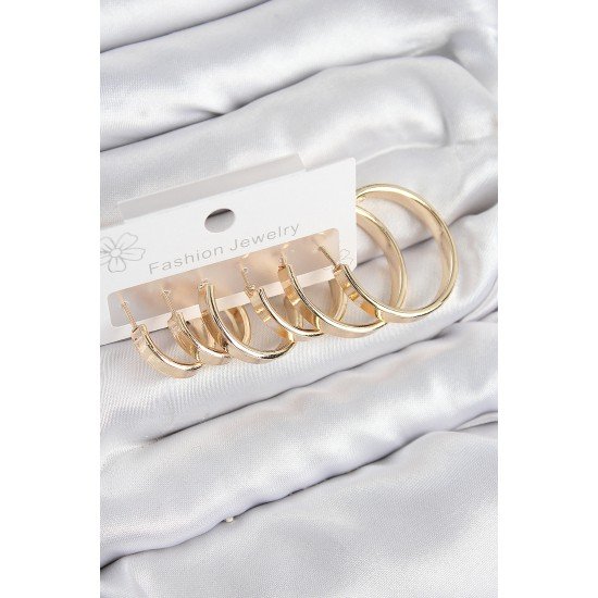 Pirinç Halka Model Gold Renk Kadın Set Küpe