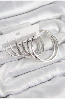 Pirinç Halka Model Gümüş Renk Kadın Set Küpe