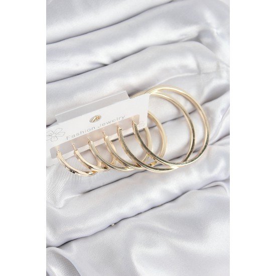 Pirinç Halka Model Gold Renk Kadın Set Küpe