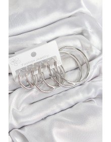 Pirinç Halka Model Gümüş Renk Kadın Set Küpe