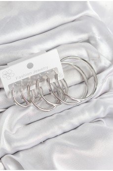 Pirinç Halka Model Gümüş Renk Kadın Set Küpe