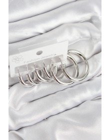 Pirinç Halka Model Gümüş Renk Kadın Set Küpe