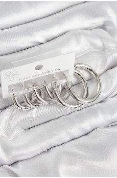 Pirinç Halka Model Gümüş Renk Kadın Set Küpe