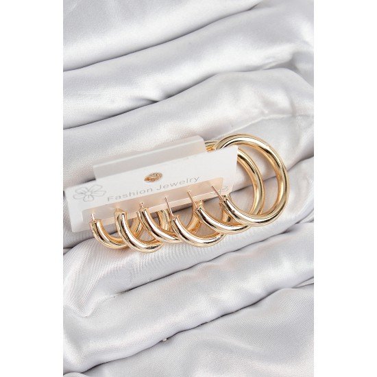 Pirinç Halka Model Gold Renk Kadın Set Küpe