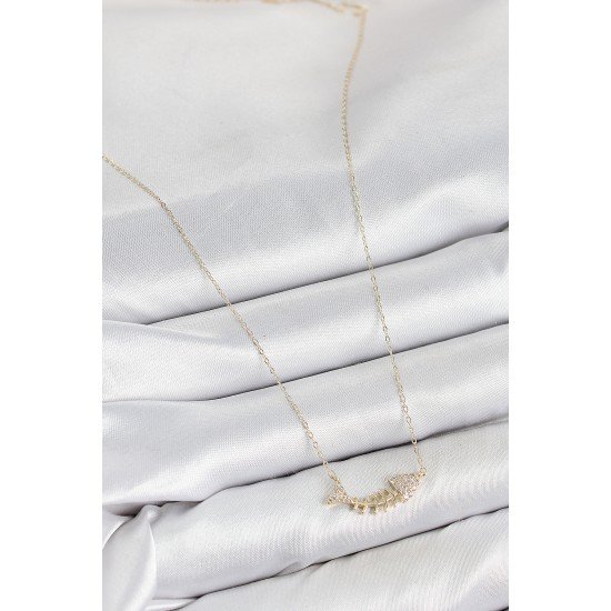 Pirinç Zirkon Taşlı Balık Kılçığı Model Gold Renk Kadın Kolye Pirinç Zirkon Taşlı Balık Kılçığı Model Gold Renk Kadın Kolye