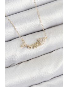 Pirinç Zirkon Taşlı Balık Kılçığı Model Gold Renk Kadın Kolye