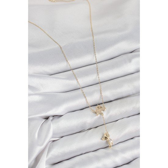 Pirinç Zirkon Taşlı Sallantılı Ayıcıklı Yıldız Model Gold Renk Kadın Kolye Pirinç Zirkon Taşlı Sallantılı Ayıcıklı Yıldız Model Gold Renk Kadın Kolye