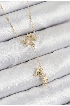 Pirinç Zirkon Taşlı Sallantılı Ayıcıklı Yıldız Model Gold Renk Kadın Kolye