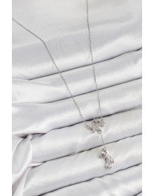 Pirinç Zirkon Taşlı Sallantılı Ayıcıklı Yıldız Model Gümüş Renk Kadın Kolye