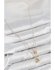 Pirinç Zirkon Taşlı Yıldız Ve Ay Model Gold Renk Kadın Kolye
