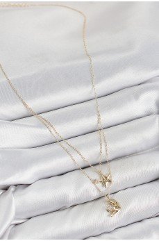 Pirinç Zirkon Taşlı Yıldız Ve Ay Model Gold Renk Kadın Kolye