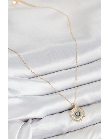 Pirinç Zirkon Taşlı Su Yolu Nazar Model Gold Renk Kadın Kolye