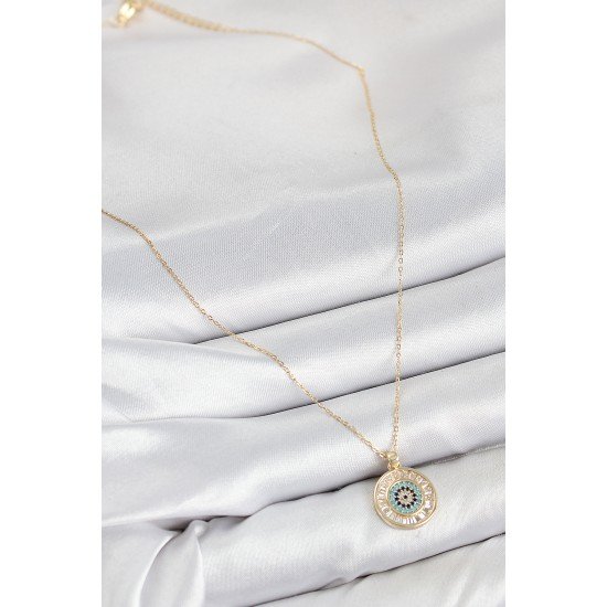 Pirinç Zirkon Taşlı Su Yolu Nazar Model Gold Renk Kadın Kolye Pirinç Zirkon Taşlı Su Yolu Nazar Model Gold Renk Kadın Kolye