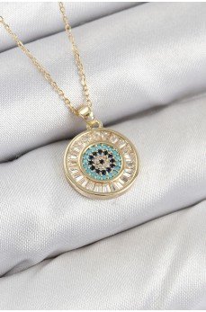 Pirinç Zirkon Taşlı Su Yolu Nazar Model Gold Renk Kadın Kolye