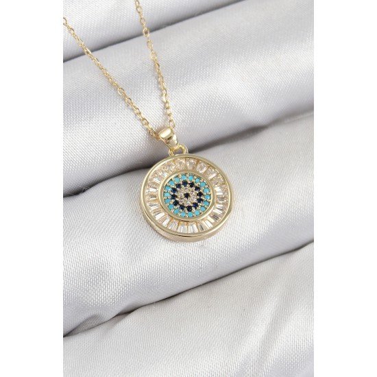 Pirinç Zirkon Taşlı Su Yolu Nazar Model Gold Renk Kadın Kolye Pirinç Zirkon Taşlı Su Yolu Nazar Model Gold Renk Kadın Kolye