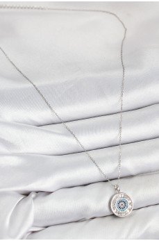 Pirinç Zirkon Taşlı Su Yolu Nazar Model Gümüş Renk Kadın Kolye Pirinç Zirkon Taşlı Su Yolu Nazar Model Gümüş Renk Kadın Kolye