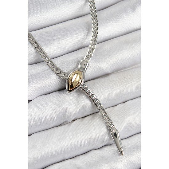 Pirinç Asansörlü Yılan Model Gümüş Renk Kadın Kolye Pirinç Asansörlü Yılan Model Gümüş Renk Kadın Kolye